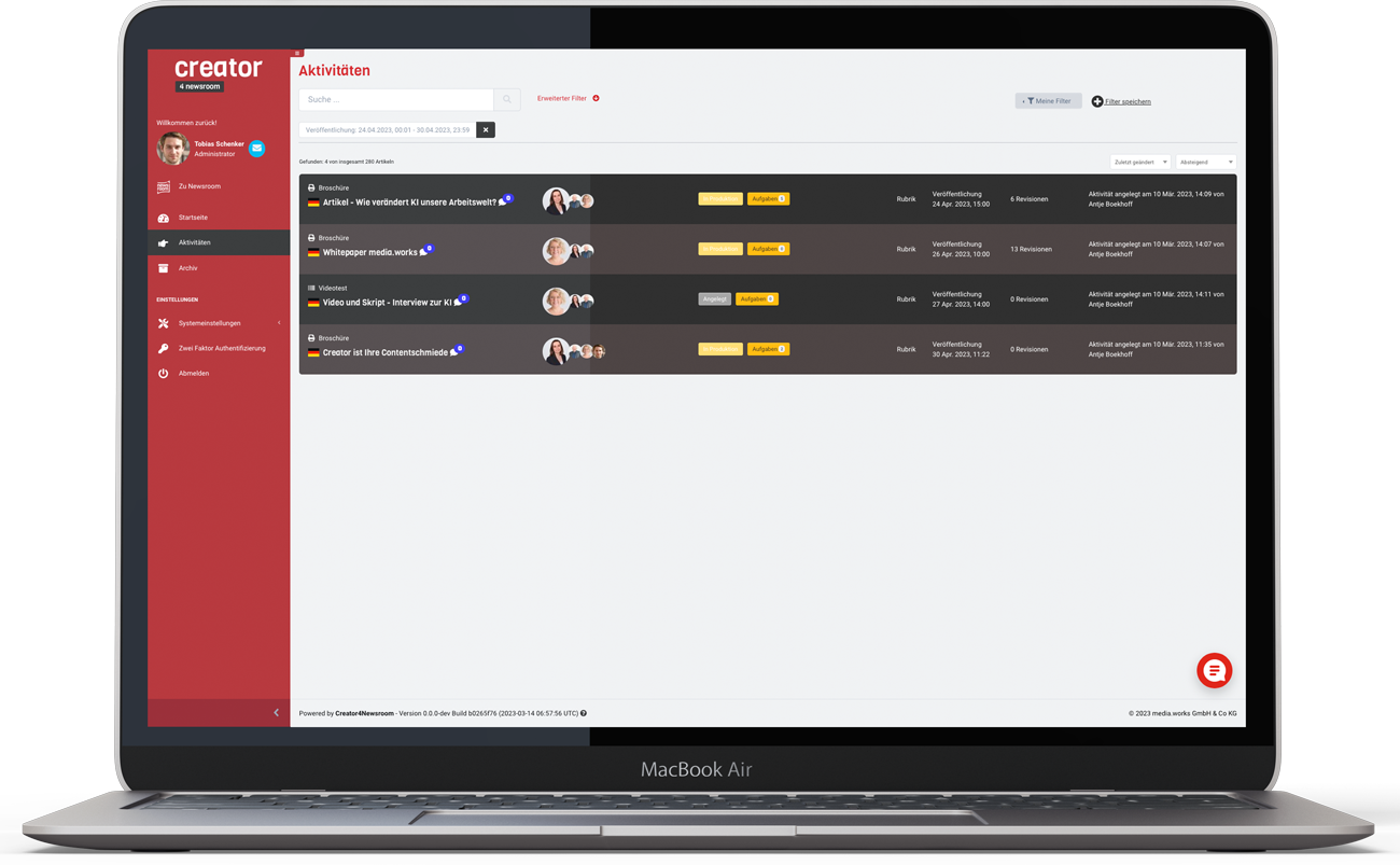 creator4newsroom Interface